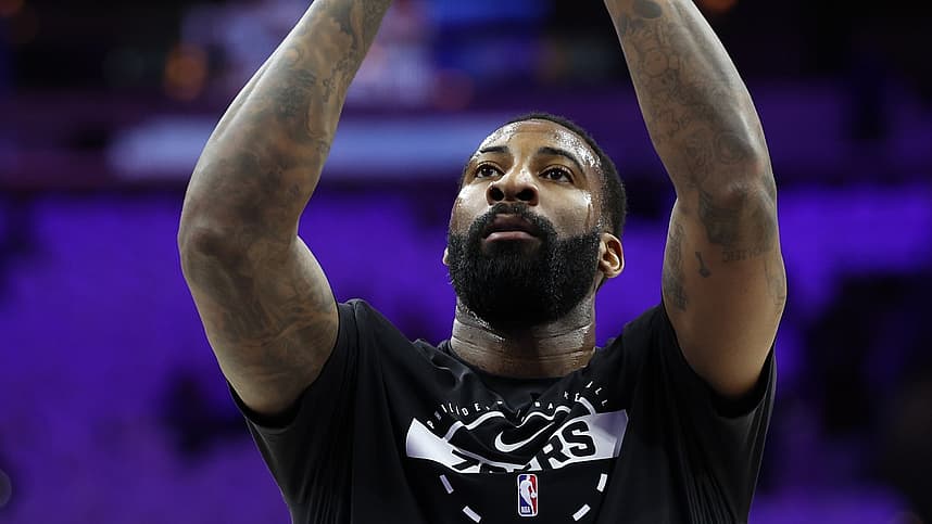 Andre Drummond warms up before facing the Knicks in the playoffs