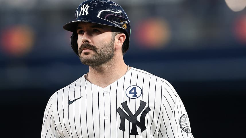 Austin Wells reacting for the Yankees at Yankee Stadium