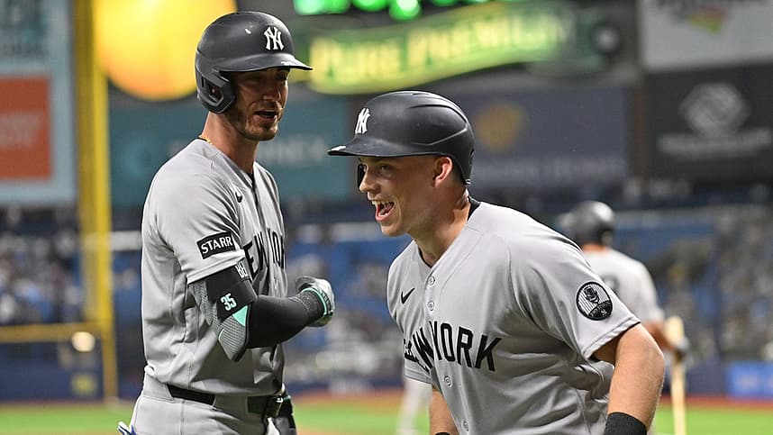 Cody Bellinger celebrating during a Yankees game