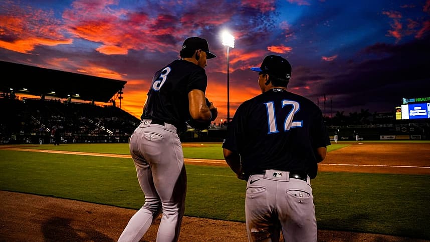 Tampa Tarpons players on the field during a minor league game