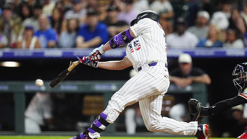 Hunter Goodman singles during a game as a Yankees trade concept