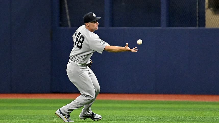 Paul Goldschmidt tracks a pop up for the Yankees in Tampa Bay