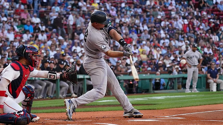 Paul Goldschmidt hits a double for the Yankees at Fenway Park