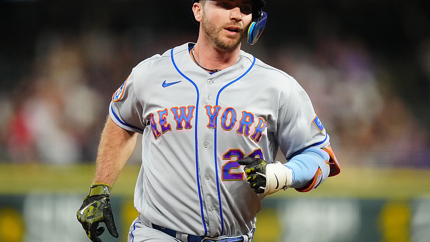 May 27, 2023; Denver, Colorado, USA; New York Mets first baseman Pete Alonso (20) rounds the bases after hitting a solo home run against the Colorado Rockies in the fourth inning at Coors Field. Mandatory Credit: Ron Chenoy-USA TODAY Sports