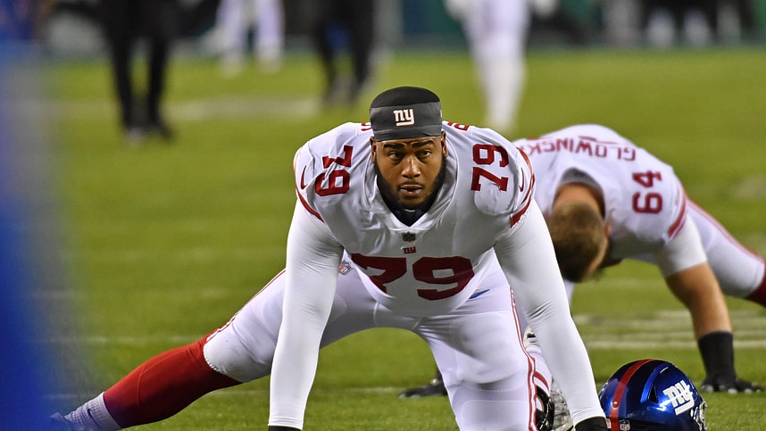 New York Giants guard Tyre Phillips (79) against the Philadelphia Eagles during an NFC divisional round game at Lincoln Financial Field