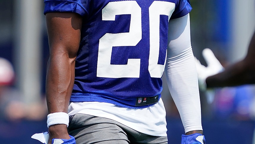 New York Giants rookie running back Eric Gray on the first day of training camp at Quest Diagnostics Training Facility