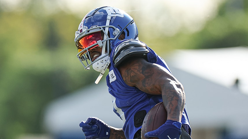 New York Giants wide receiver Sterling Shepard (3) participates in drills during training camp at the Quest Diagnostics Training Facility