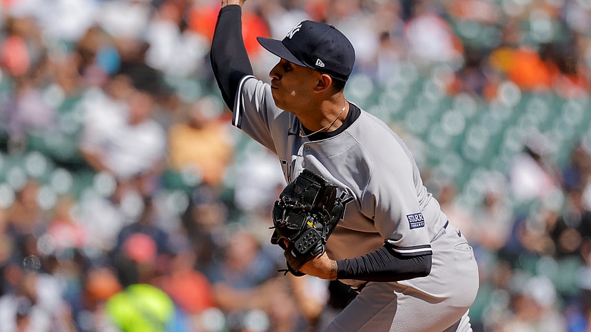 New York Yankees relief pitcher Keynan Middleton (93) pitches in the sixth inning against the Detroit Tigers at Comerica Park