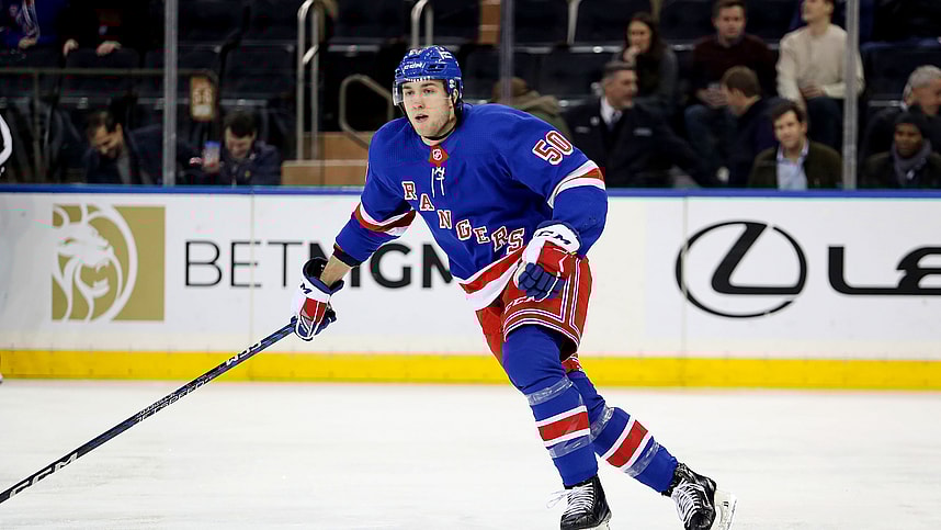New York Rangers left wing Will Cuylle (50) skates up ice against the Calgary Flames during the third period at Madison Square Garden