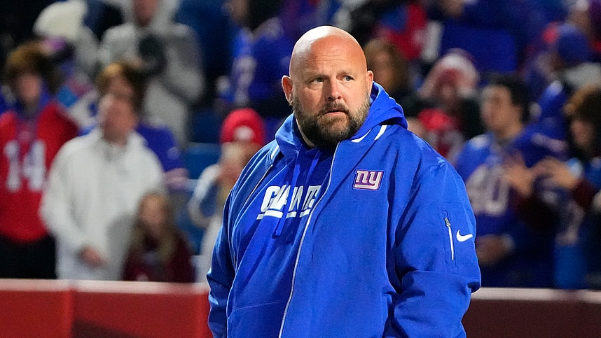 New York Giants head coach Brian Daboll on the field prior to the game against the Buffalo Bills at Highmark Stadium