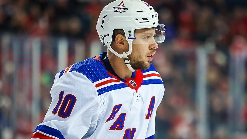 New York Rangers left wing Artemi Panarin (10) during the first period against the Calgary Flames at Scotiabank Saddledome