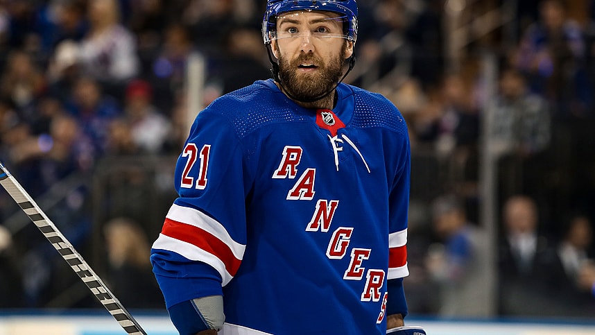 New York Rangers center Barclay Goodrow (21) during the third period against the New Jersey Devils in game six of the first round of the 2023 Stanley Cup Playoffs at Madison Square Garden