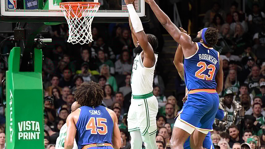 nba: preseason-new york knicks at boston celtics, mitchell robinson