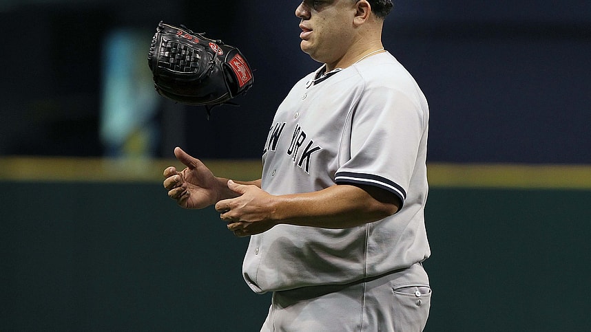 New York Yankees starting pitcher Bartolo Colon (40) during the game against the Tampa Bay Rays at Tropicana Field