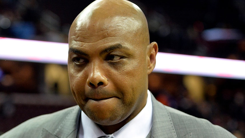 Former NBA player and current television personality Charles Barkley walks off the court after watching the New York Knicks defeat the Cleveland Cavaliers 95-90 at Quicken Loans Arena