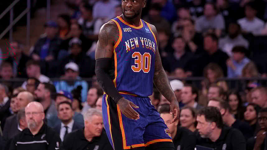 New York Knicks forward Julius Randle (30) reacts during the third quarter against the San Antonio Spurs at Madison Square Garden