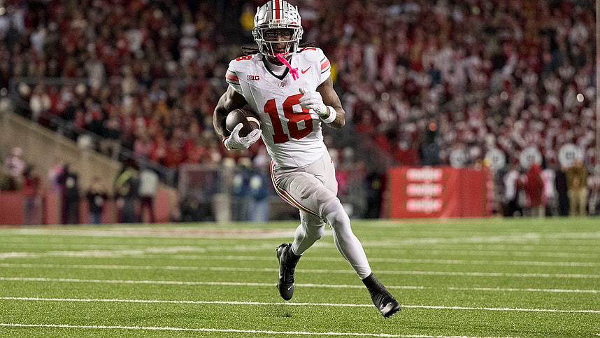 Ohio State Buckeyes wide receiver Marvin Harrison Jr. (New York Giants prospect) (18) during the game against the Wisconsin Badgers at Camp Randall Stadium, new york giants