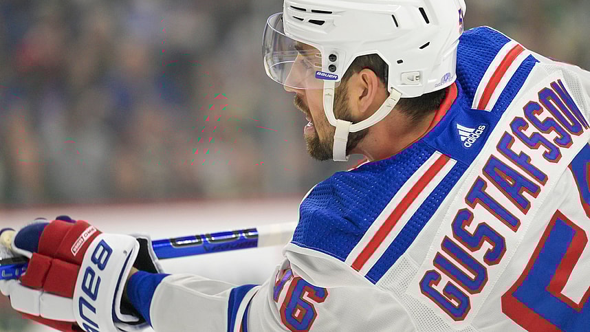 New York Rangers defenseman Erik Gustafsson (56) scores a goal against the Minnesota Wild during the first period at Xcel Energy Center