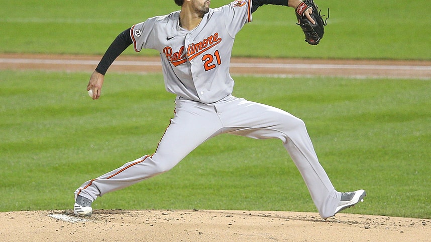 Baltimore Orioles starting pitcher Jorge Lopez (21) pitches against the New York Mets during the first inning at Citi Field