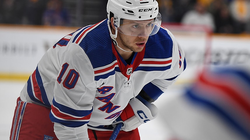 New York Rangers left wing Artemi Panarin (10) waits for a face off against the Nashville Predators during the second period at Bridgestone Arena