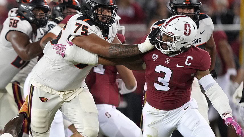 Oregon State Beavers offensive lineman Taliese Fuaga (75) (New York Jets and New York Giants prospect)