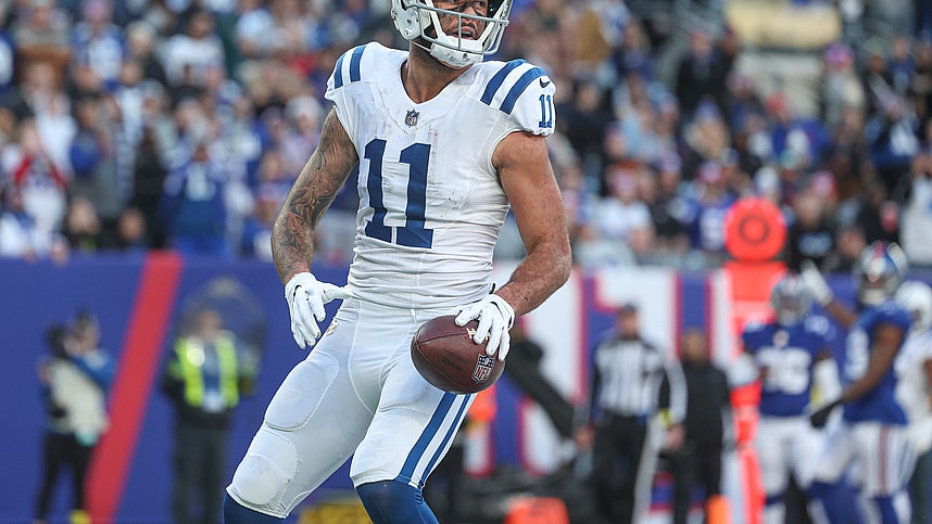 Indianapolis Colts wide receiver Michael Pittman Jr. (11) celebrates his touchdown reception during the second half against the New York Giants at MetLife Stadium