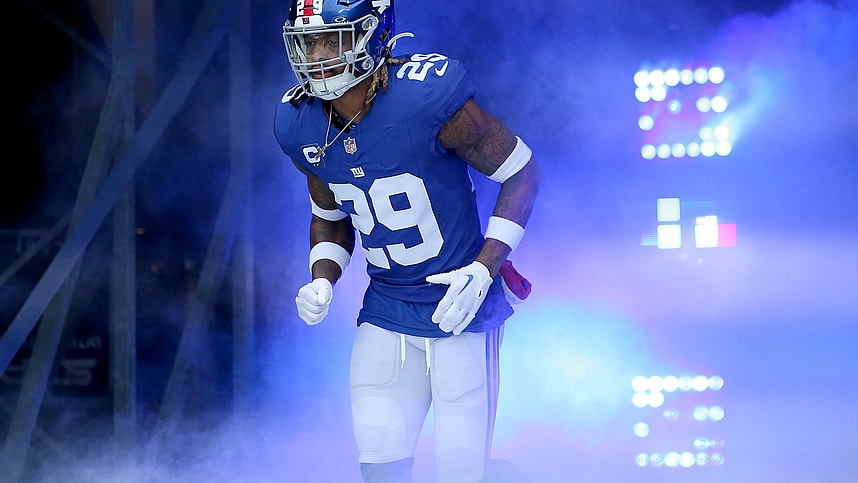 New York Giants safety Xavier McKinney (29) is introduced before a game against the Los Angeles Rams at MetLife Stadium