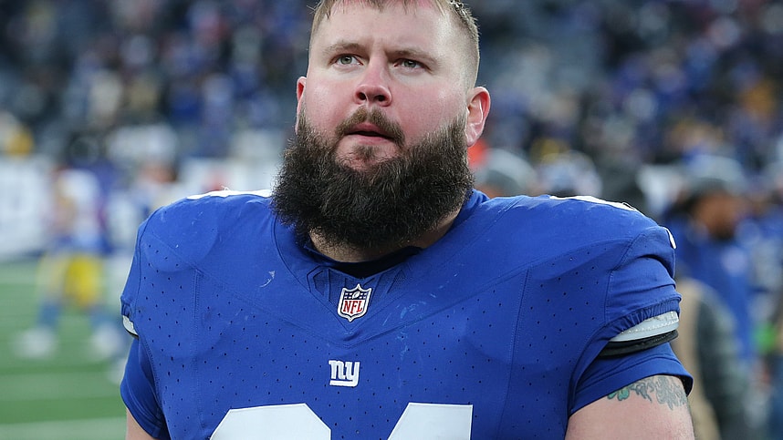New York Giants guard Mark Glowinski (64) after a game against the Los Angeles Rams at MetLife Stadium