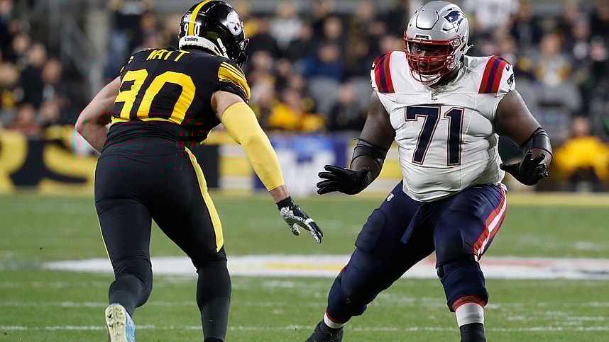 New England Patriots guard Mike Onwenu (71) (New York Giants free agent target)