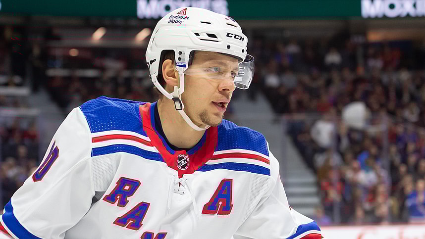 New York Rangers left wing Artemi Panarin (10) skates in the second period against the Ottawa Senators at the Canadian Tire Centre