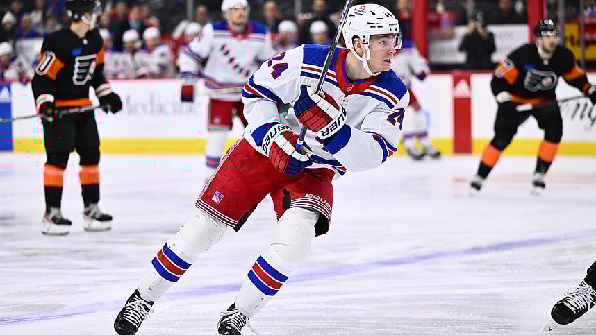 New York Rangers right wing Kaapo Kakko (24) in action against the Philadelphia Flyers in the first period at Wells Fargo Center