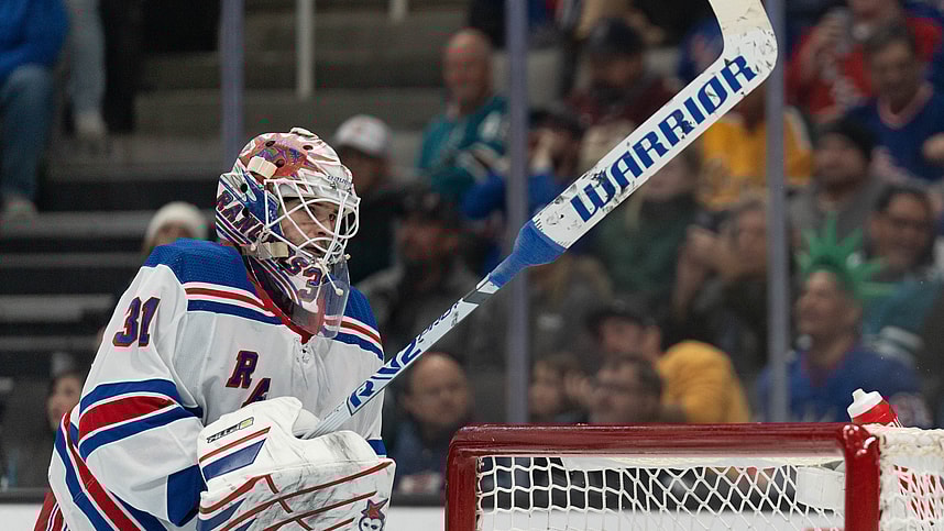 New York Rangers goaltender Igor Shesterkin (31) during the second period against the San Jose Sharks at SAP Center at San Jose