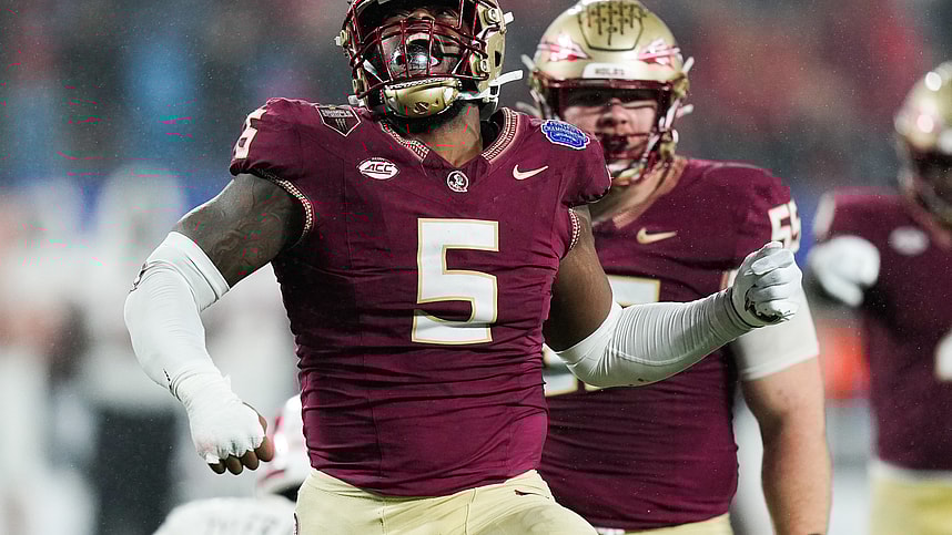 Florida State Seminoles defensive lineman Jared Verse (5) (New York Giants draft prospect)