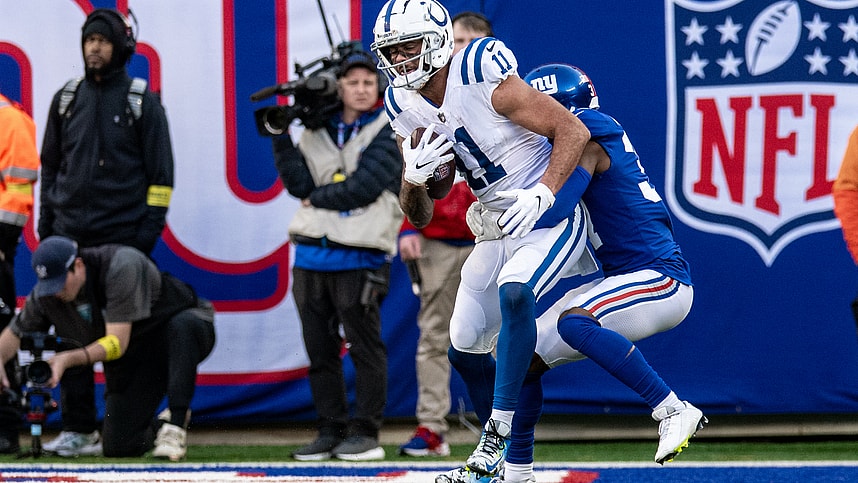 Indianapolis Colts wide receiver Michael Pittman Jr. (11) catches a pass against the New York Giants during the second half at MetLife Stadium