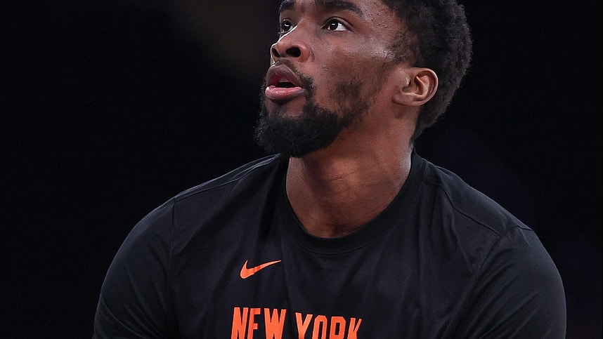 New York Knicks guard Shake Milton (13) warms up before the game against the Atlanta Hawks at Madison Square Garden