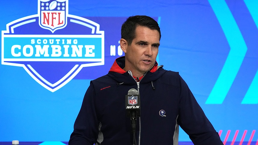 New York Giants general manager Joe Schoen speaks during a press conference during the NFL Scouting Combine at Indiana Convention Center