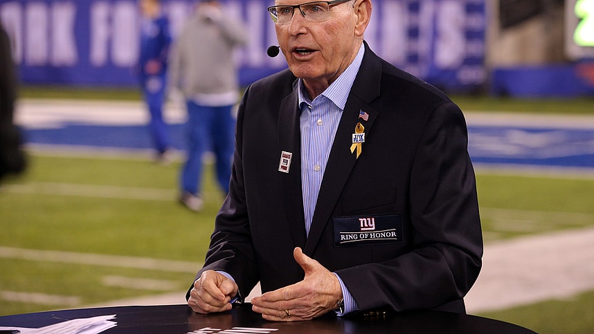 New York Giants former head coach Tom Coughlin is interviewed before a game between the New York Giants and the Cincinnati Bengals at MetLife Stadium. The Giants will induct Coughlin into their Ring of Honor during a halftime ceremony