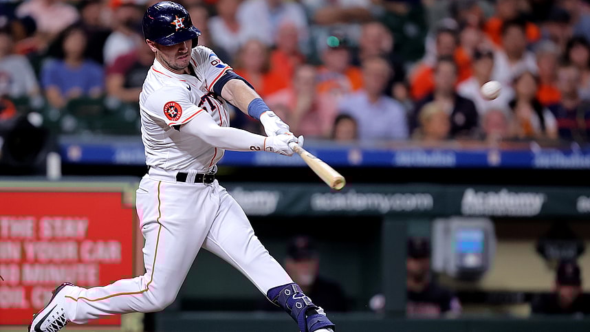Apr 30, 2024; Houston, Texas, USA; Houston Astros third baseman Alex Bregman (2) hits a three-run home run to left field against the Cleveland Guardians during the third inning at Minute Maid Park. Mandatory Credit: Erik Williams-USA TODAY Sports, yankees