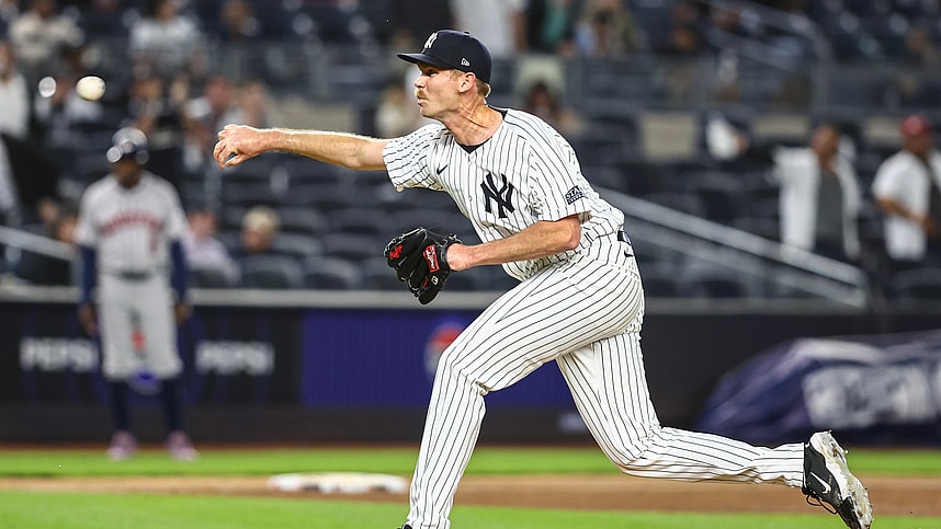 May 7, 2024; Bronx, New York, USA; New York Yankees relief pitcher Michael Tonkin (50) pitches in the ninth inning against the Houston Astros at Yankee Stadium. Mandatory Credit: Wendell Cruz-USA TODAY Sports