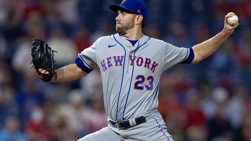 Sep 21, 2023; Philadelphia, Pennsylvania, USA; New York Mets starting pitcher David Peterson (23) throws a pitch during the first inning against the Philadelphia Phillies at Citizens Bank Park. Mandatory Credit: Bill Streicher-USA TODAY Sports