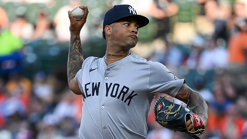 May 1, 2024; Baltimore, Maryland, USA;  New York Yankees pitcher Luis Gil (81) throws a second inning pitch against the Baltimore Orioles at Oriole Park at Camden Yards. Mandatory Credit: Tommy Gilligan-USA TODAY Sports