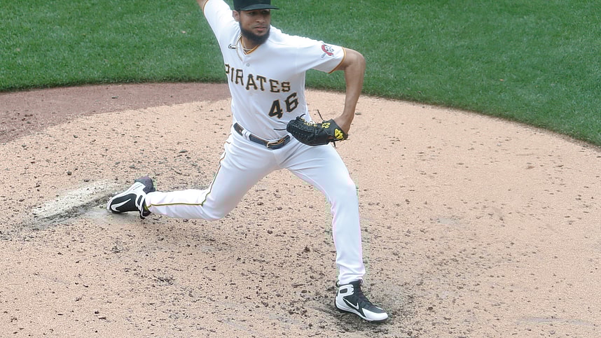 Aug 23, 2023; Pittsburgh, Pennsylvania, USA; Pittsburgh Pirates relief pitcher Yohan Ramirez (New York Mets) (46) pitches against the St. Louis Cardinals during the fourth inning at PNC Park. Mandatory Credit: Charles LeClaire-USA TODAY Sports