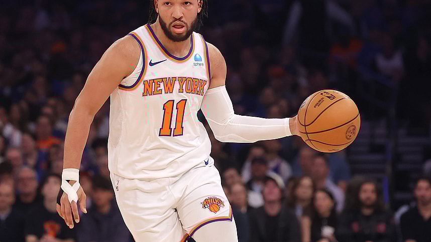 May 6, 2024; New York, New York, USA; New York Knicks guard Jalen Brunson (11) handles the ball against the Indiana Pacers during the first quarter of game one of the second round of the 2024 NBA playoffs at Madison Square Garden. Mandatory Credit: Brad Penner-USA TODAY Sports