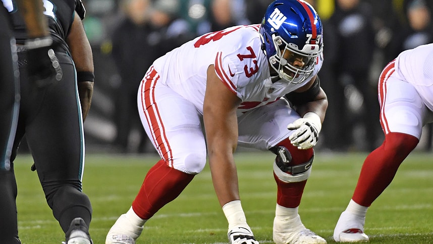 Jan 8, 2023; Philadelphia, Pennsylvania, USA; New York Giants offensive tackle Evan Neal (73) against the Philadelphia Eagles at Lincoln Financial Field. Mandatory Credit: Eric Hartline-USA TODAY Sports