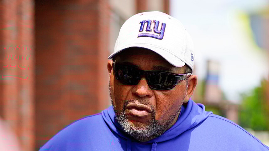 Andre Patterson, New York Giants defensive line coach, talks to reporters before mandatory minicamp at the Giants training center in East Rutherford on Tuesday, June 13, 2023. Credit:Danielle Parhizkaran/NorthJersey.com / USA TODAY NETWORK