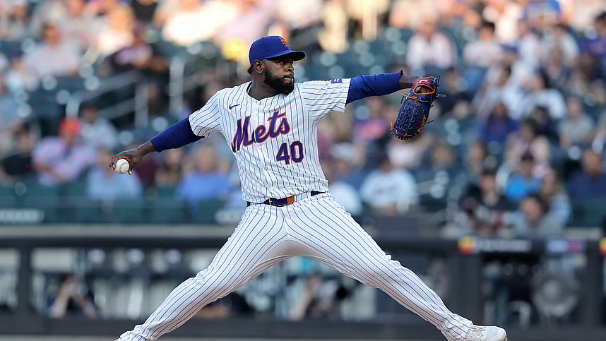 Jun 13, 2024; New York City, New York, USA; New York Mets starting pitcher Luis Severino (40) pitches against the Miami Marlins during the first inning at Citi Field. Mandatory Credit: Brad Penner-USA TODAY Sports