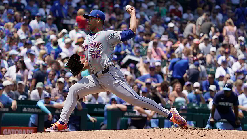 Jun 21, 2024; Chicago, Illinois, USA; New York Mets pitcher Jose Quintana (62) throws a pitch against the Chicago Cubs during the first inning at Wrigley Field. Mandatory Credit: David Banks-USA TODAY Sports