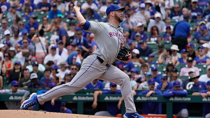 Jun 22, 2024; Chicago, Illinois, USA; New York Mets pitcher Tylor Megill (38) throws the ball against the Chicago Cubs during the first inning at Wrigley Field. Mandatory Credit: David Banks-USA TODAY Sports