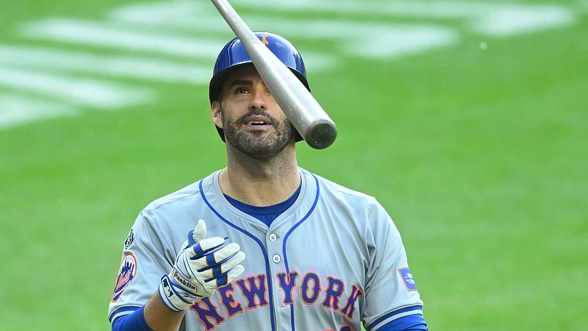 May 21, 2024; Cleveland, Ohio, USA; New York Mets designated hitter J.D. Martinez (28) tosses his bat after striking out in the fifth inning against the Cleveland Guardians at Progressive Field. Mandatory Credit: David Richard-USA TODAY Sports
