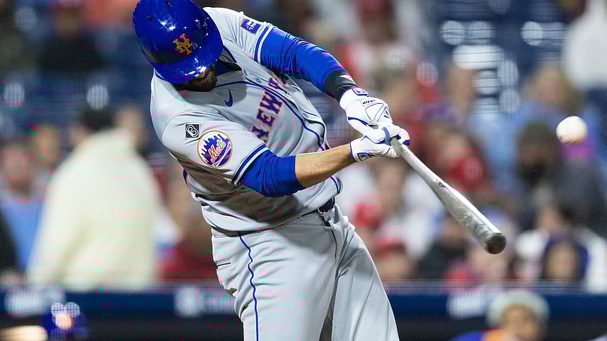 May 15, 2024; Philadelphia, Pennsylvania, USA; New York Mets designated hitter J.D. Martinez (28) hits a home run during the eighth inning against the Philadelphia Phillies at Citizens Bank Park. Mandatory Credit: Bill Streicher-USA TODAY Sports